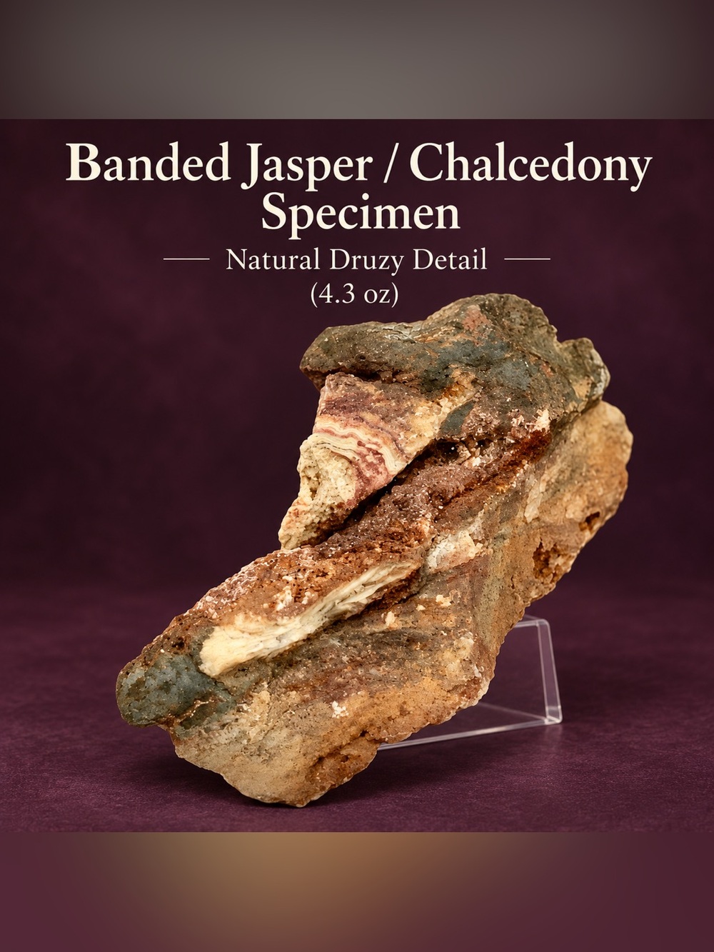 Banded Jasper/Chalcedony Specimen | Natural Druzy Detail | 4.3 oz